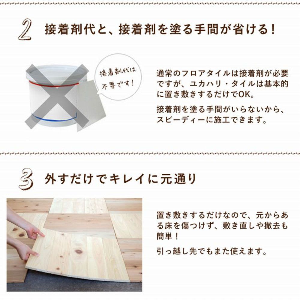 置くだけ ユカハリ・タイル ひのき (クリア) 50cm×50cm×厚み1.35cm ×8枚セット (約2平米)