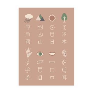 お風呂にも貼れる ポスターステッカー Hatte me Study ハッテミースタディ(A3サイズ) 漢字の成り立ち / ピンクベージュ