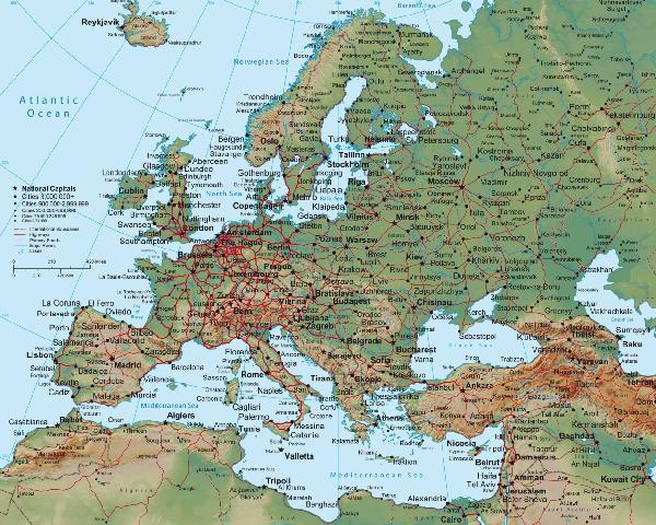 輸入壁紙 カスタム壁紙 PHOTOWALL / Europe Map - Detailed (e1769)
