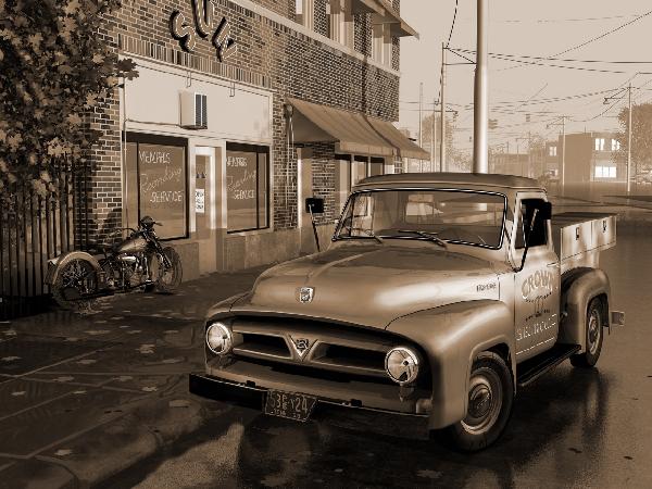 輸入壁紙 カスタム壁紙 PHOTOWALL / Elvis Truck Sun Records - Sepia (e19547)