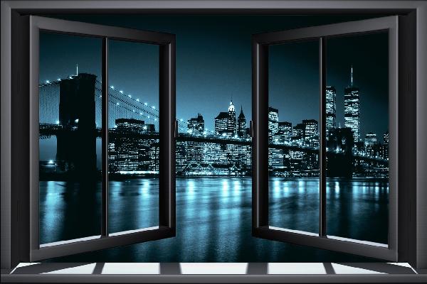 輸入壁紙 カスタム壁紙 PHOTOWALL / Blue Brooklyn Bridge Through Window (e20740)