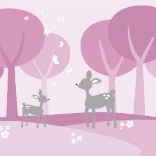 輸入壁紙 カスタム壁紙 PHOTOWALL / Deer in Woods - Pink (e21522)
