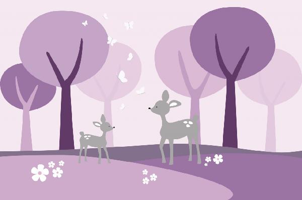 輸入壁紙 カスタム壁紙 PHOTOWALL / Deer in Woods - Purple (e21544)