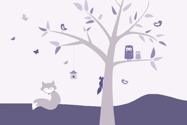 輸入壁紙 カスタム壁紙 PHOTOWALL / Animal Tree - Purple (e21893)