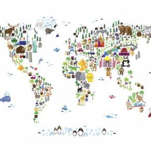 輸入壁紙 カスタム壁紙 PHOTOWALL / Animal Map of the World (e22670)