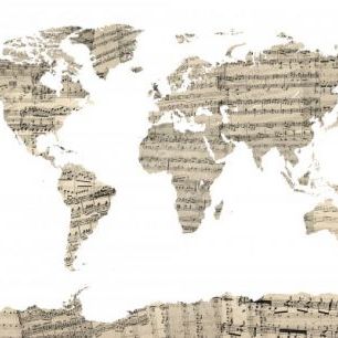 輸入壁紙 カスタム壁紙 PHOTOWALL / Old Music Sheet World Map (e22672)