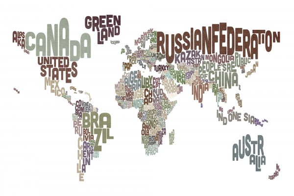 輸入壁紙 カスタム壁紙 PHOTOWALL / Typographic Text World Map Brown (e22678)