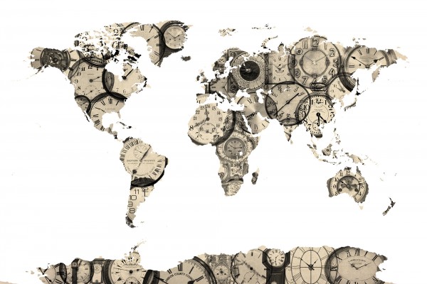輸入壁紙 カスタム壁紙 PHOTOWALL / Old Clocks World Map (e22703)