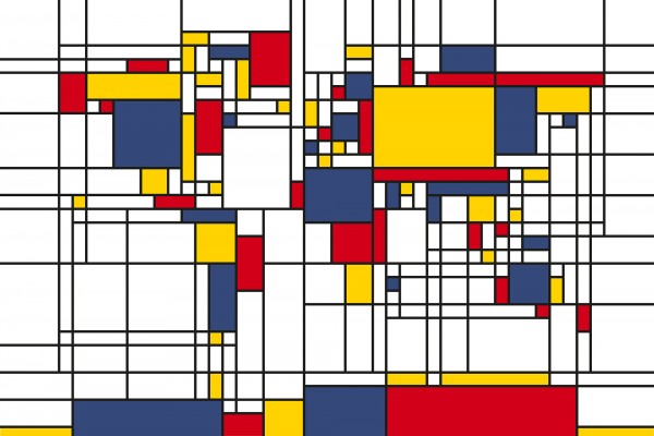 輸入壁紙 カスタム壁紙 PHOTOWALL / Piet Mondrian Style World Map (e22704)