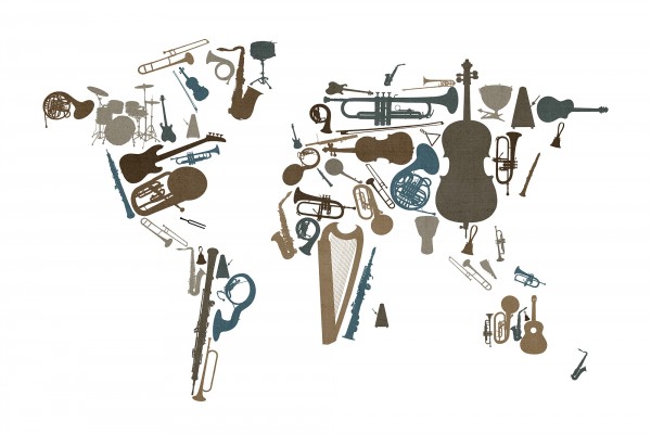 輸入壁紙 カスタム壁紙 PHOTOWALL / Music Instruments World Map (e22705)