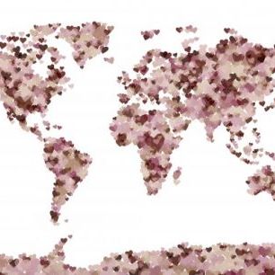 輸入壁紙 カスタム壁紙 PHOTOWALL / Hearts World Map Pink (e22707)