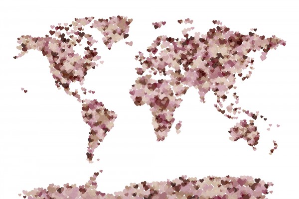 輸入壁紙 カスタム壁紙 PHOTOWALL / Hearts World Map Pink (e22707)