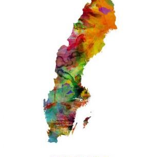 輸入壁紙 カスタム壁紙 PHOTOWALL / Sweden Watercolor Map (e22709)