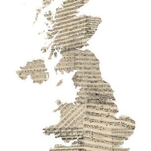 輸入壁紙 カスタム壁紙 PHOTOWALL / Great Britain Old Music Sheet Map (e22715)