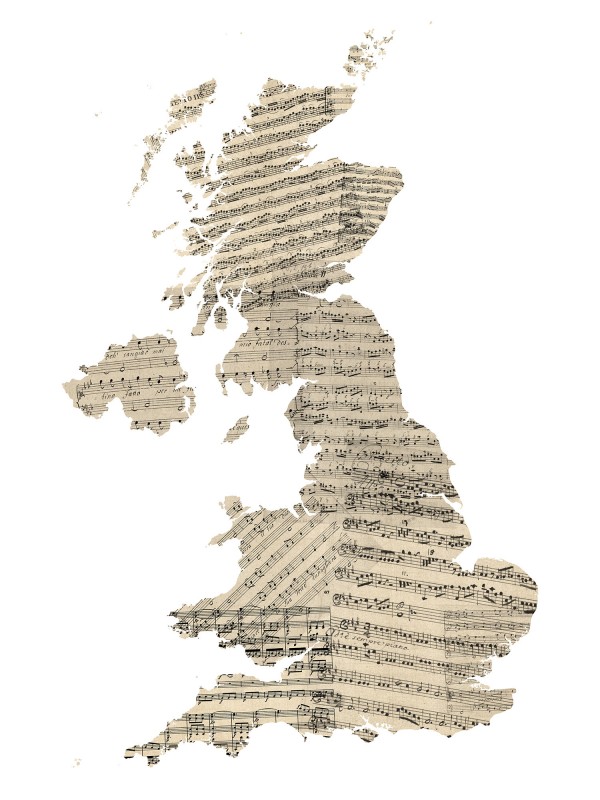 輸入壁紙 カスタム壁紙 PHOTOWALL / Great Britain Old Music Sheet Map (e22715)