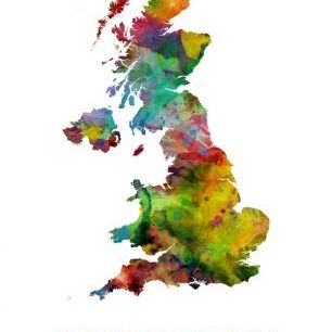 輸入壁紙 カスタム壁紙 PHOTOWALL / Great Britain Watercolor Map (e22716)