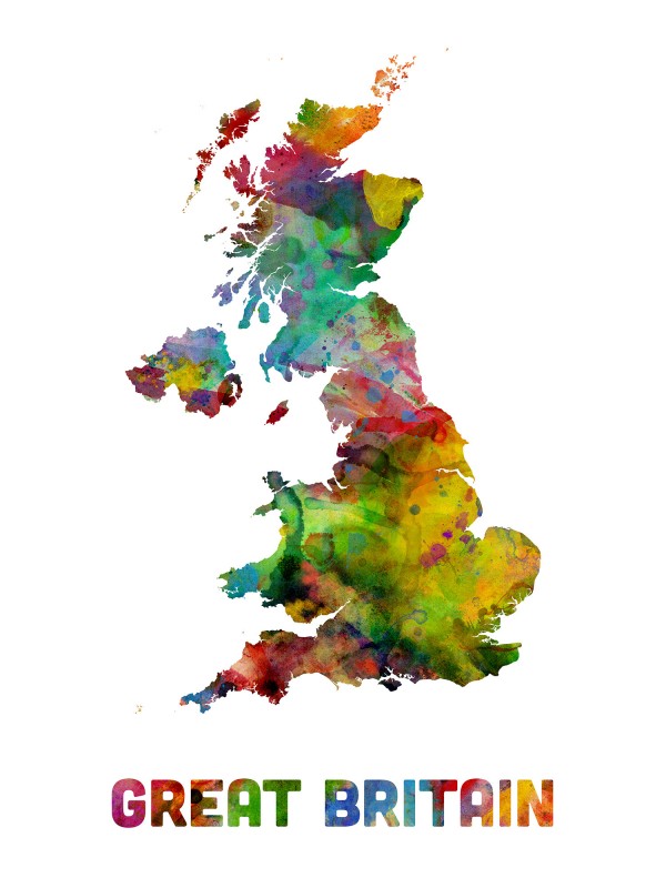 輸入壁紙 カスタム壁紙 PHOTOWALL / Great Britain Watercolor Map (e22716)