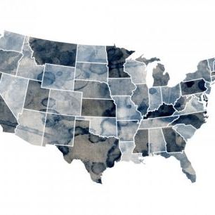 輸入壁紙 カスタム壁紙 PHOTOWALL / USA Watercolor Map Blue (e22721)