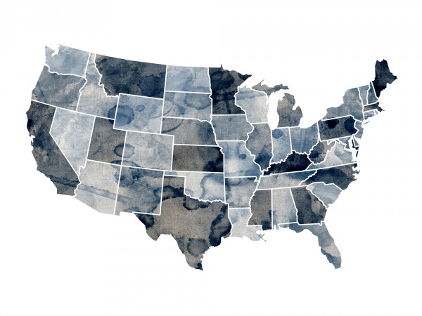 輸入壁紙 カスタム壁紙 PHOTOWALL / USA Watercolor Map Blue (e22721)