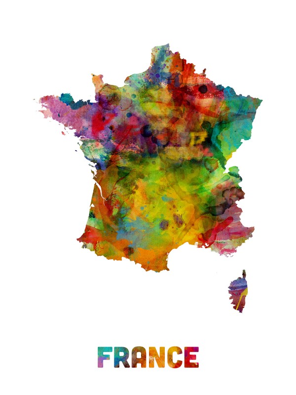 輸入壁紙 カスタム壁紙 PHOTOWALL / France Watercolor Map (e22722)