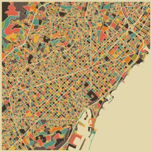 輸入壁紙 カスタム壁紙 PHOTOWALL / Multicolor Map - Barcelona (e22727)