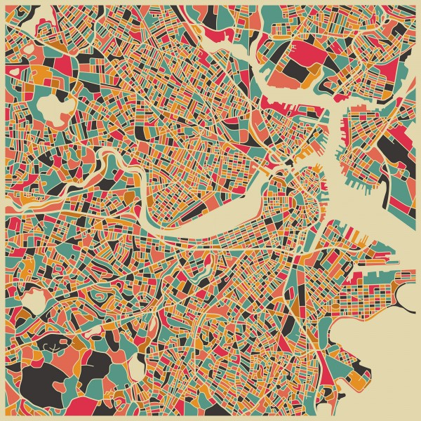 輸入壁紙 カスタム壁紙 PHOTOWALL / Multicolor Map - Boston (e22729)
