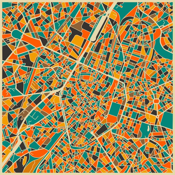 輸入壁紙 カスタム壁紙 PHOTOWALL / Multicolor Map - Brussels (e22731)