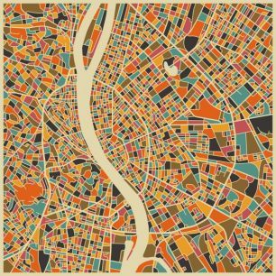 輸入壁紙 カスタム壁紙 PHOTOWALL / Multicolor Map - Budapest (e22730)
