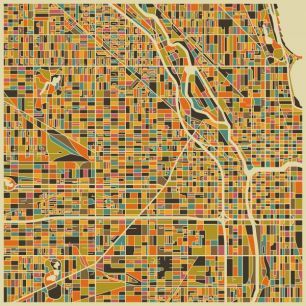 輸入壁紙 カスタム壁紙 PHOTOWALL / Multicolor Map - Chicago (e22732)