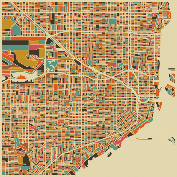 輸入壁紙 カスタム壁紙 PHOTOWALL / Multicolor Map - Miami (e22740)