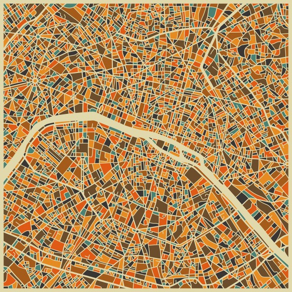 輸入壁紙 カスタム壁紙 PHOTOWALL / Multicolor Map - Paris (e22744)