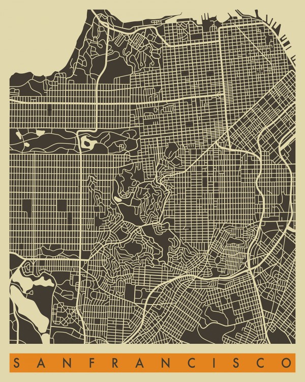 輸入壁紙 カスタム壁紙 PHOTOWALL / City Map - San Fransisco (e22763)