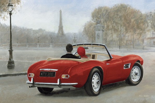 輸入壁紙 カスタム壁紙 PHOTOWALL / A ride in Paris III Red Car (e22770)