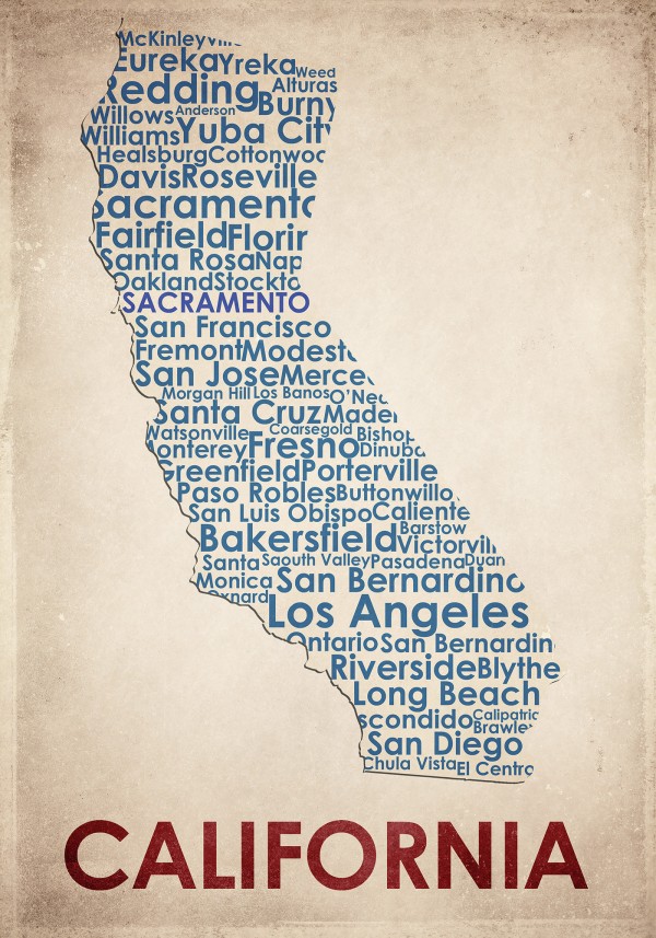 輸入壁紙 カスタム壁紙 PHOTOWALL / California Map (e22956)