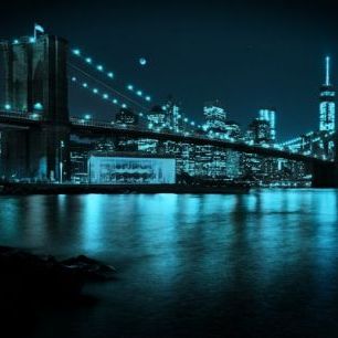 輸入壁紙 カスタム壁紙 PHOTOWALL / New Freedom Tower and Brooklyn Bridge at night (e23053)