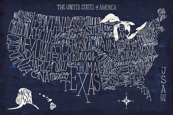 輸入壁紙 カスタム壁紙 PHOTOWALL / Hand Lettered US Map Blueprint (e23488)