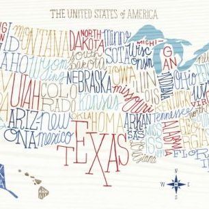 輸入壁紙 カスタム壁紙 PHOTOWALL / Hand Lettered US Map Colors (e23490)