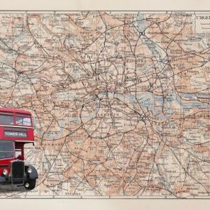 輸入壁紙 カスタム壁紙 PHOTOWALL / London Map with Bus (e23598)