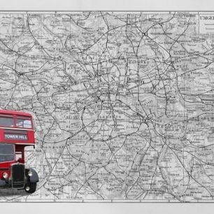 輸入壁紙 カスタム壁紙 PHOTOWALL / London Map with Bus - Colorsplash (e23599)