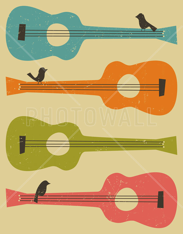 輸入壁紙 カスタム壁紙 PHOTOWALL / Birds on a Guitar (e23903)
