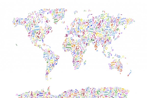 輸入壁紙 カスタム壁紙 PHOTOWALL / Music Notes World Map Color (e24210)