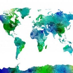 輸入壁紙 カスタム壁紙 PHOTOWALL / Watercolor World Map Blue &amp; Green (e24217)