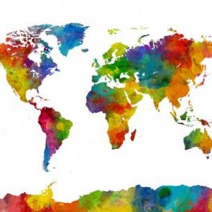 輸入壁紙 カスタム壁紙 PHOTOWALL / Watercolor World Map Multicolor 2 (e24218)