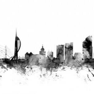 輸入壁紙 カスタム壁紙 PHOTOWALL / Portsmouth UK Skyline Black (e25417)
