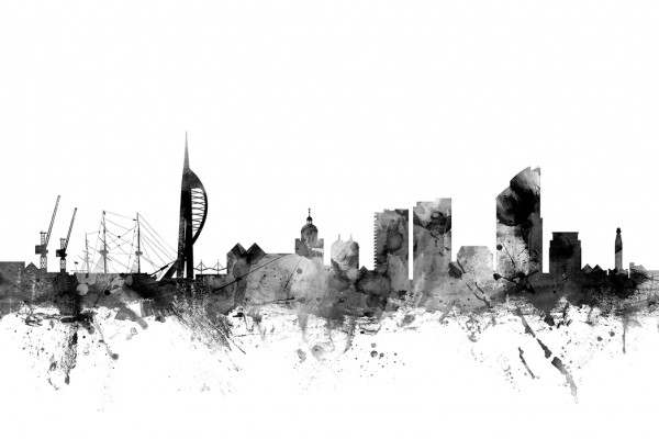 輸入壁紙 カスタム壁紙 PHOTOWALL / Portsmouth UK Skyline Black (e25417)