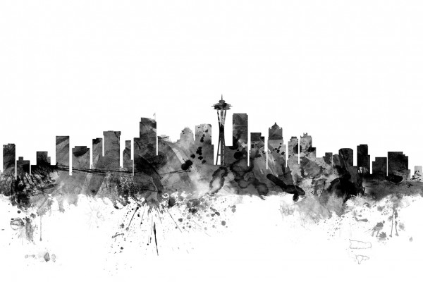 輸入壁紙 カスタム壁紙 PHOTOWALL / Seattle Skyline Black (e25428)