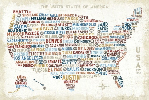 輸入壁紙 カスタム壁紙 PHOTOWALL / US City Map (e24848)