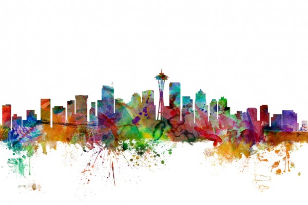 輸入壁紙 カスタム壁紙 PHOTOWALL / Seattle Washington Skyline (e24979)