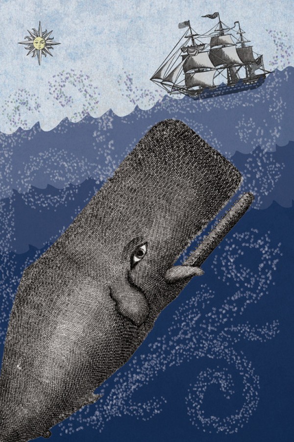 輸入壁紙 カスタム壁紙 PHOTOWALL / Whale and Ship - Dark Blue (e29862)