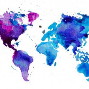 輸入壁紙 カスタム壁紙 PHOTOWALL / Watercolor World Map Blue (e25821)